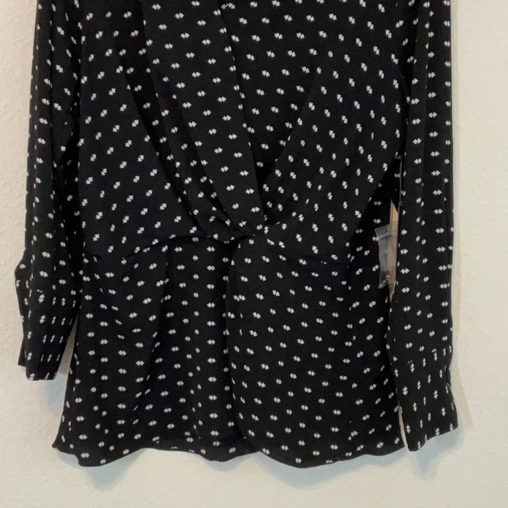 Vince Camuto Long Sleeve Faux Wrap Blouse Black White Large - Picture 4 of 14